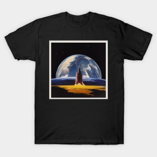 Vintage Space Rocket Moon Launch T-Shirt